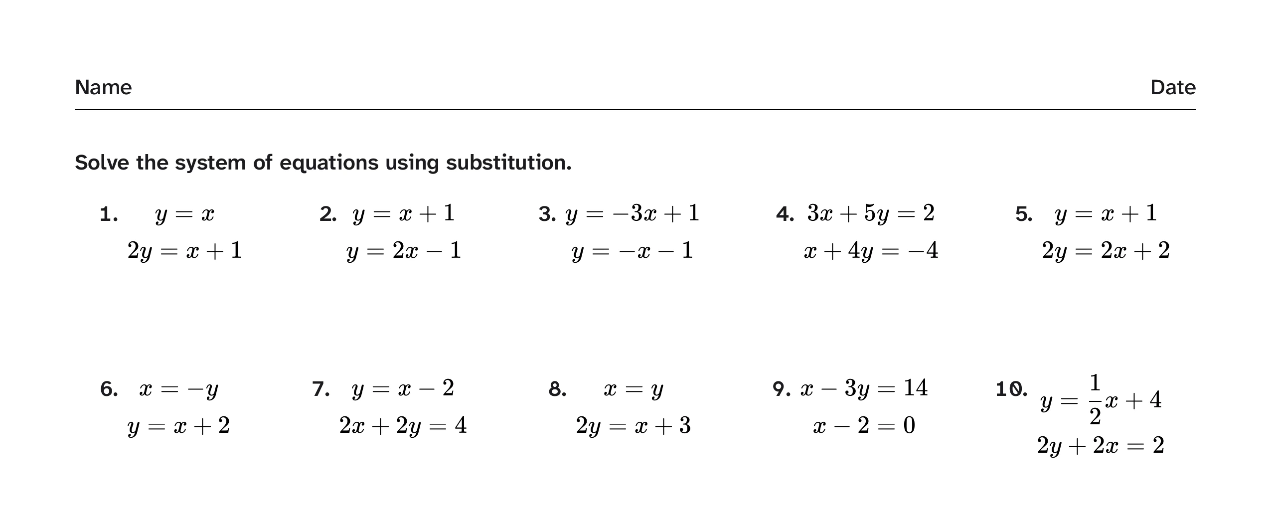 Preview of a Brainyak worksheet with systems of equations problems